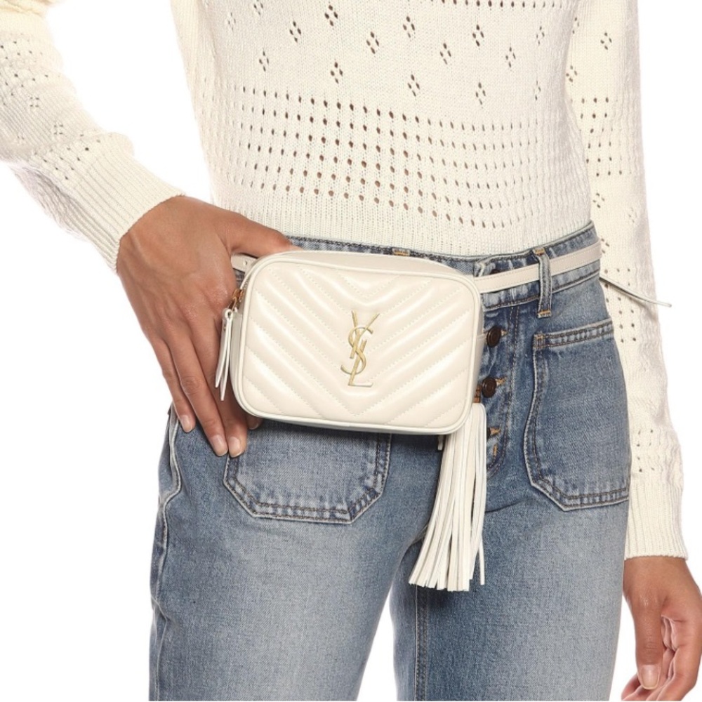 ONE DAY PRICE***White YSL Belt Bag with Gold Accents